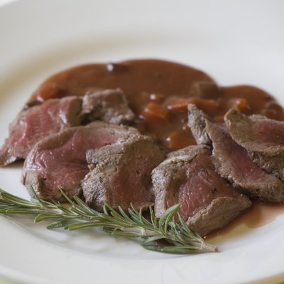 Venison, gravy with juniper berries, beetroot, carrot, sambucca and rosemary at The Witchery restaurant.