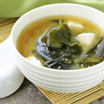 Japanese miso soup with tofu and seaweed