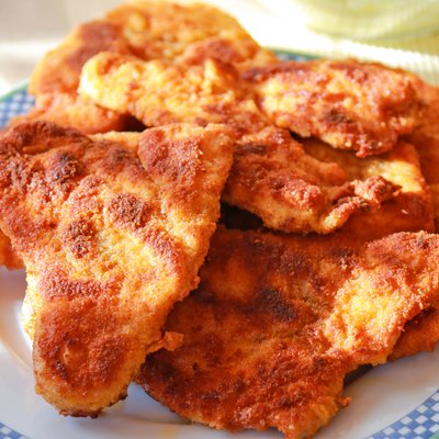 Freshly fried homemade Wiener Schnitzel, Austrian dish