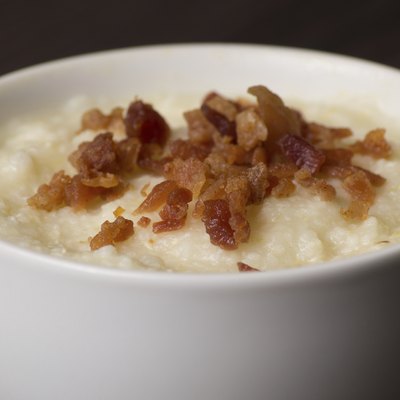 Grits topped with bacon