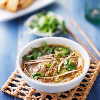 bowl of vietnamese pho with sliced beef