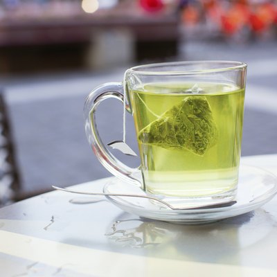 Hot green tea in a cafe