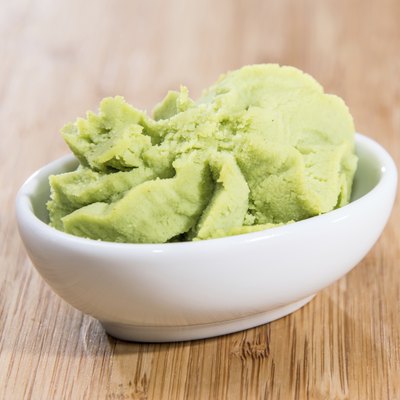 Bowl with Wasabi on wood