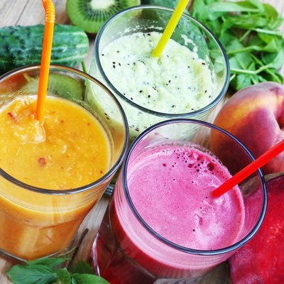 Fresh Detox Juices with Beet, Peaches, Spinach and Kiwi