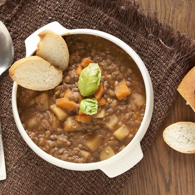Fresh lentil soup with potato and carrots