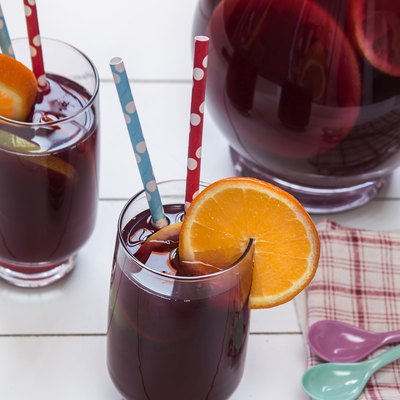 Refreshing sangria (punch) with fruits