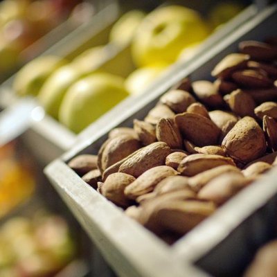 Almonds and fruits at the market in Spain.