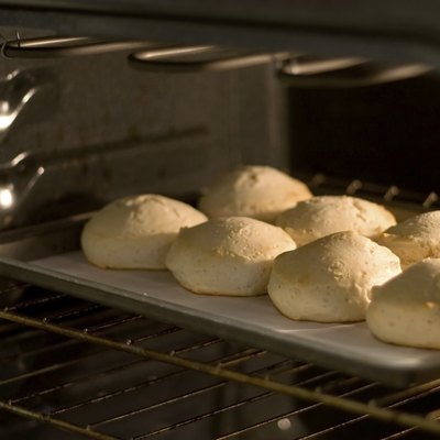 Pan of biscuits in oven