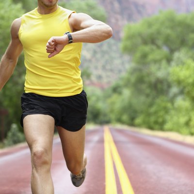 Running with heart rate monitor sports watch