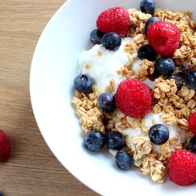 Rasberries ,blue berries , greek yogurt and granola