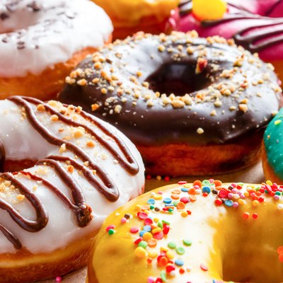 donuts in multicolored glaze close-up