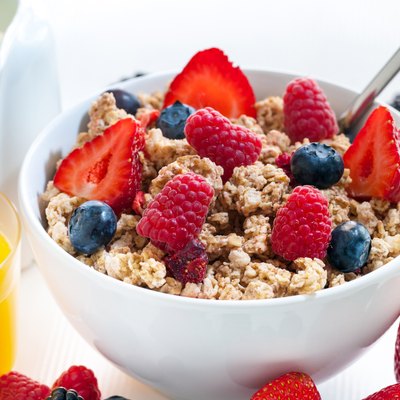 Healthy cereal breakfast with red fruits.