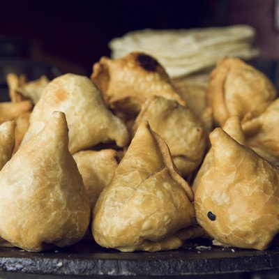 Close up of samosas