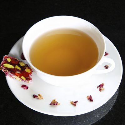 Tea and Loukoumi (with pomegranite & rosebuds)