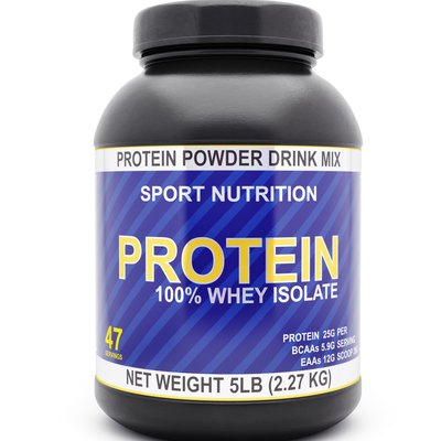 Whey isolate protein jar isolated on white