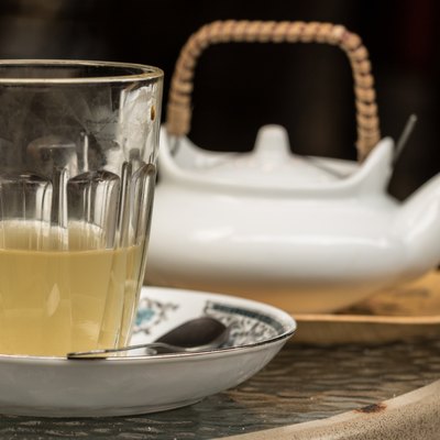 Glass of tea in tea health drink in the morning.
