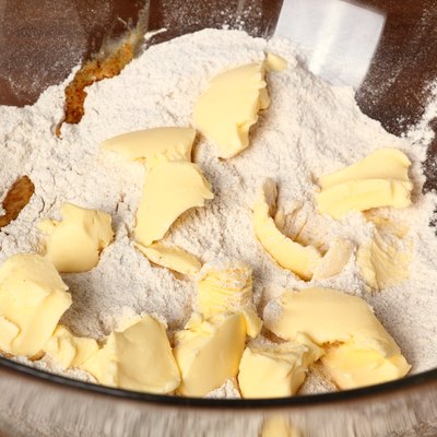 Flour mixture and butter. Making Christmas Gingerbread Cookies