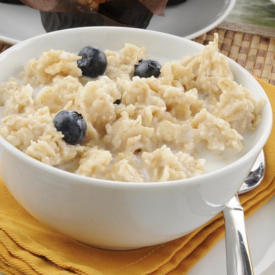 Oatmeal with blueberries closeup