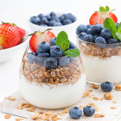 diet dessert with yogurt, muesli and fresh berries