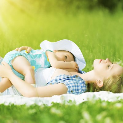 happy family. Mother and baby are resting, relax sleep