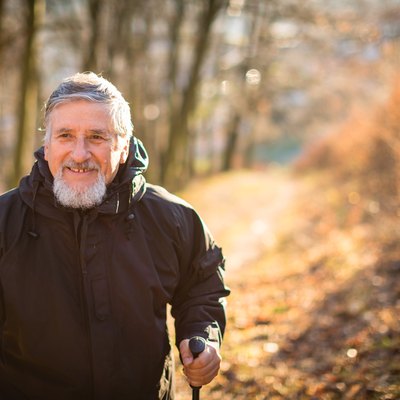 Senior man nordic walking