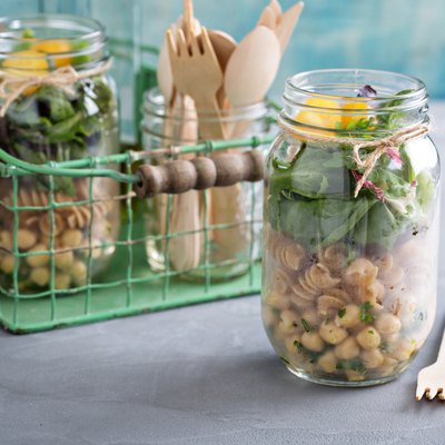 Assembling a mason jar salad