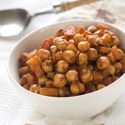 chickpeas on a metal spoon