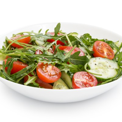 salad from ruccola, cherry tomatoes and cucumber
