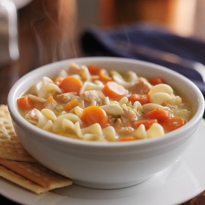steamy bowl of chicken noodle soup
