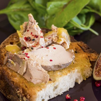 Gourmet French foie gras open sandwich