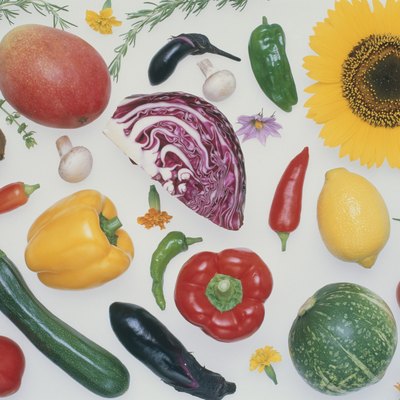 Assorted fruits and vegetables, high angle view