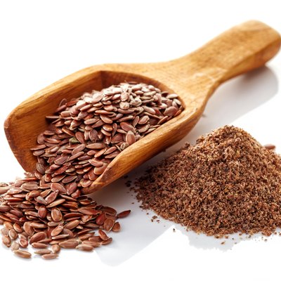 Flax seeds on a white background