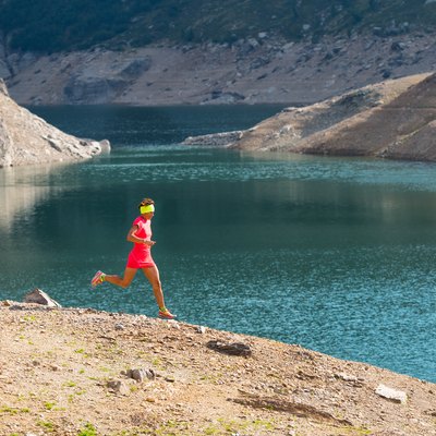 Running in the great outdoors mountain among the alpine lakes
