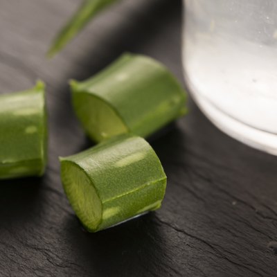 aloe vera juice with fresh leaves