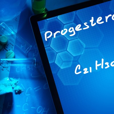 Tablet with the chemical formula of progesterone.