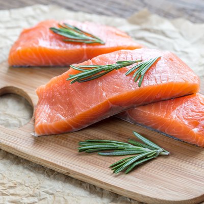 Raw salmon on the wooden board