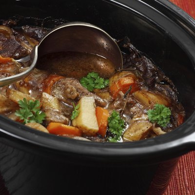 Irish stew in a slow cooker pot