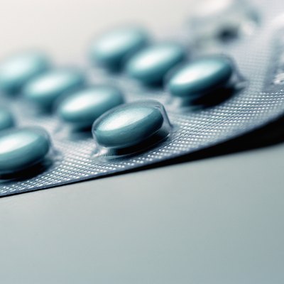 Foil pack of tablets, close-up, part of, selective focus