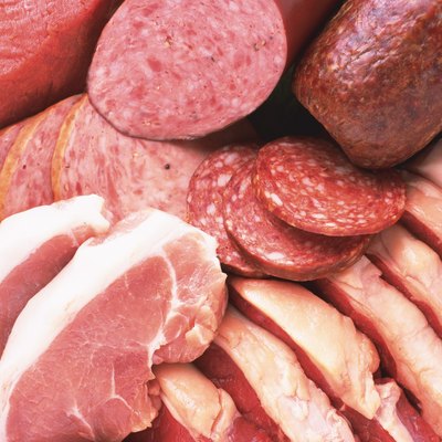 Variety types of processed food(ham, sausage), Full Frame, high angle view, close up