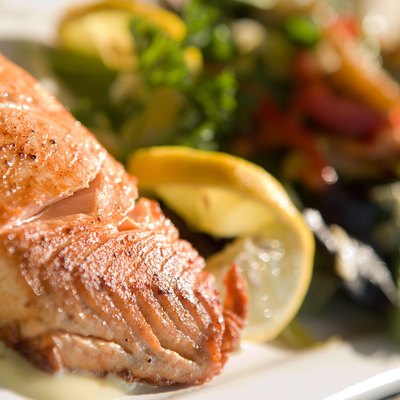 Plate of seafood and salad