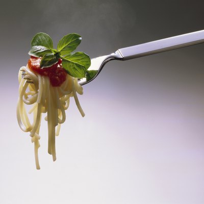 Spaghetti with Tomato Sauce on Fork