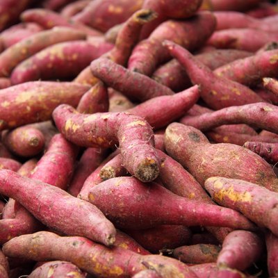 Japanese potatoes sell at a farmers market