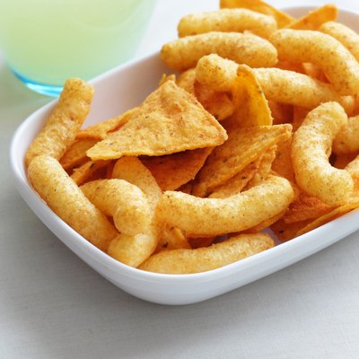 Junk food and a glass of lemonade.