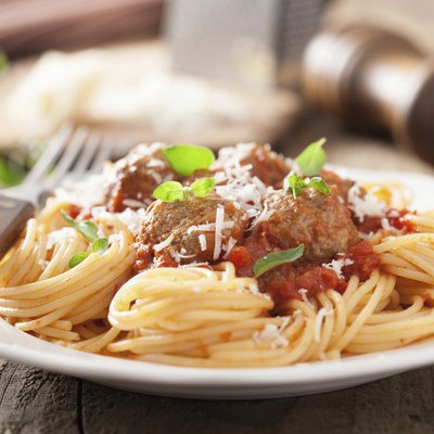 spaghetti with meatballs in tomato sauce