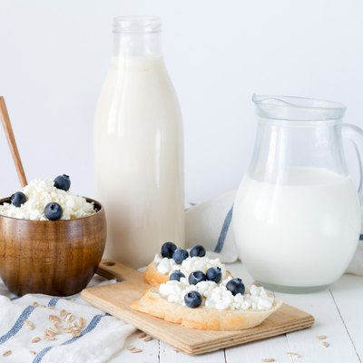 Assortment of dairy products on white