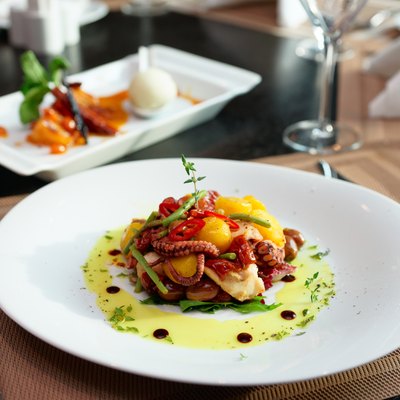 Seafood appetizer on table
