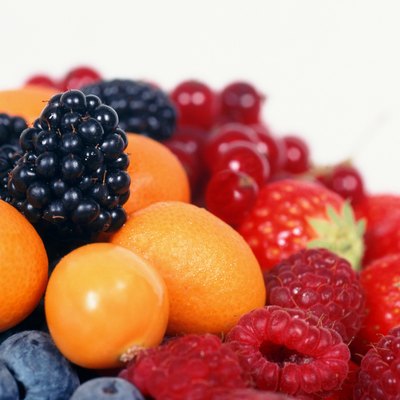 Various fruits on white background, close-up
