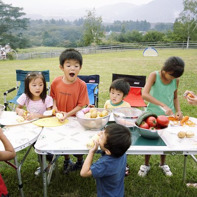 Japanese children preparing dinner