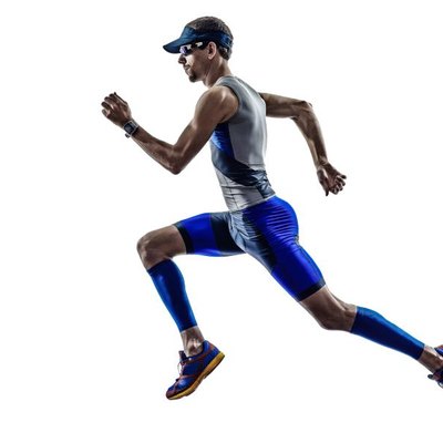 man triathlon iron man athlete runners running in silhouette on white background