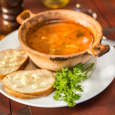 Fish soup with bread and garlic